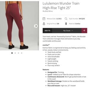 Lululemon Wunder train high rise like new 20 leggings